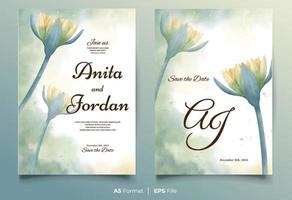 Watercolor wedding invitation template with peach and yellow flower ornament vector