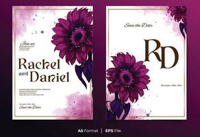 Watercolor wedding invitation template with violet flower ornament vector