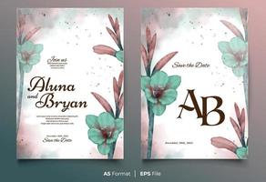 Watercolor wedding invitation template with green and brown flower ornament vector
