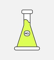 ilustración vectorial equipo de matraz erlenmeyer para laboratorio de ciencias lleno de líquido hcl bueno para el diseño de elementos aislado en fondo gris. vector