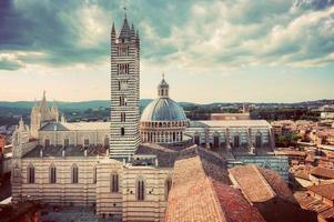Siena, Italy panorama city view. Siena Cathedral, Duomo di Siena. Vintage photo