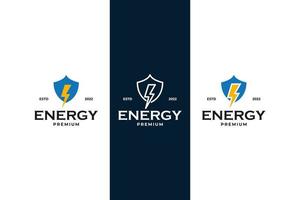 conjunto plano de vector de diseño de logotipo de energía de escudo moderno