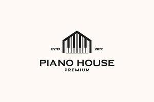 Flat piano house logo design vector template illustration