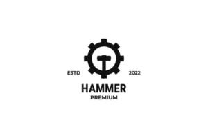 Flat hammer with gear logo design vector template