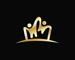 Abstract people crown with gold logo icon color and minimalistic illustration design vector