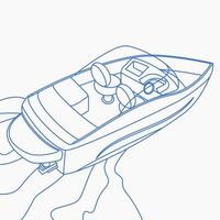 Editable Top Back Oblique View American Bowrider Boat on Water Vector Illustration in Outline Style for Artwork Element of Transportation or Recreation Related Design