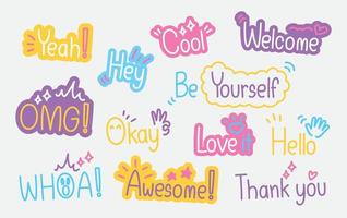 Cute text in doodle style vector set.