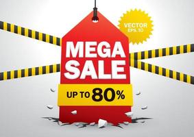 Mega sale tag crash on the fall vector. vector