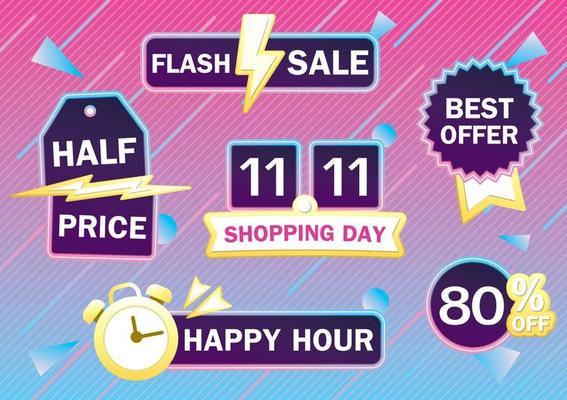 Modern promotion sign vector set in futuristic gradient color theme.