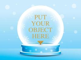 Snow globe with snowflake in blue scene 3d illustration vector for putting your object.