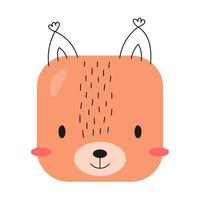 Square forest animal cartoon face. Cute icon squirrel. Vector illustration.