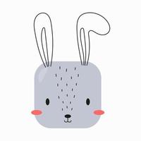 Square forest animal cartoon face. Cute icon hare. Vector illustration.