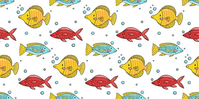 Seamless pattern with cute doodle cartoon sea animals. Vector illustration.
