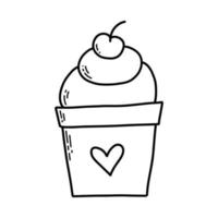 Vector illustration. Doodle ice cream isolated on white background. Coloring page for kids.