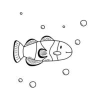 Cute doodle sea fish. Coloring page for kids. Vector illustration.