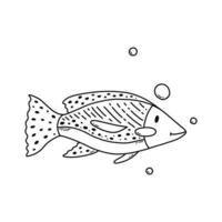 Cute doodle sea fish. Coloring page for kids. Vector illustration.