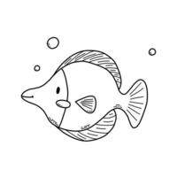 Cute doodle sea fish. Coloring page for kids. Vector illustration.