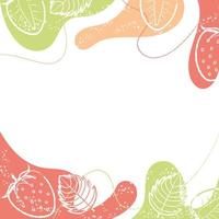 Abstract Bright Vector Background With Strawberries, Leaves, Brush Strokes and Splashes