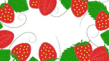 Summer Vector Frame With Bright Strawberries and Leaves