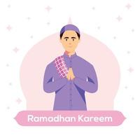 Eid Mubarak Greeting with Muslim Character vector