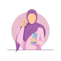 Muslim girl holding book. Character Flat Cartoon Illustration vector