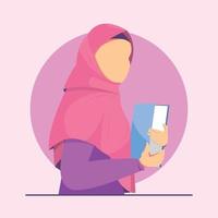 Muslim girl holding book for Study. Character Flat Cartoon Illustration