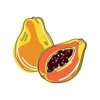 Whole and pieces of papaya vector illustration isolated on white background.Papaya drawing in abstract simple style.Abstract art healthy fruit