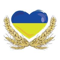 Ukrainian flag - heart shape with ears of wheat, the national symbol of Ukraine. Logo design, emblem, etc. Vector illustration isolated on white background