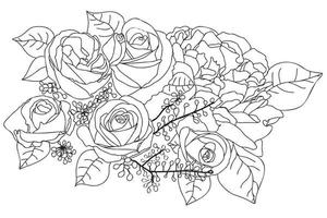 invitación de boda de boceto de moda con arte de línea de rosas negras para el diseño de decoración. vector de fondo de arte abstracto. ilustración de contorno vectorial. diseño de tarjeta de invitación. dibujo boceto