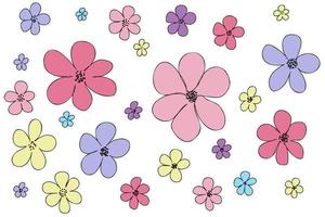 five-leaf and six-leaf colored flowers on a white background, designed for fabric printing, postcard, valentine, March 8 vector