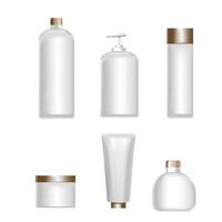 un conjunto de botellas de plástico blancas para productos sanitarios y cosméticos. para maquetas. ilustración vectorial realista