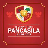 Selamat hari pancasila means happy pancasila day the symbol of the republic of indonesia vector