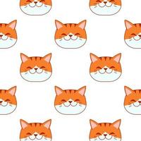 Smiling orange cat face pattern on white background. vector