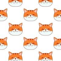 Smiling orange cat face pattern on white background. vector