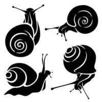 Set of vector black and white illustrations of snail silhouettes