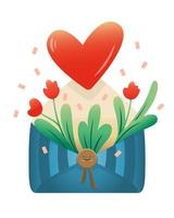 envelope with flowers and a big red heart vector