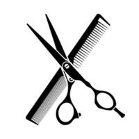 Vector black and white icon silhouette of crossed scissors and combs. Hairdressing symbols