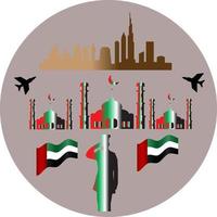 City skyline with flag united arab emirates background.Fit for wallpaper flag united arab emirates. vector