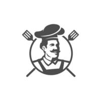logotipo de chef, cocinero o panadero. cafetería, restaurante, concepto de menú. ilustración vectorial de dibujos animados
