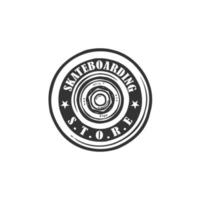 Skateboarding, skate shop logo, badges and emblems, vector illustration. Black monochrome retro labels