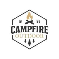 Illustration for  camping, campfire, emblem camping, hobby illustration. Vintage campfire vector logo and labels