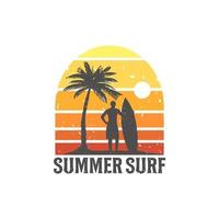 Vector surfer. Vintage surf elements. Vector retro surf label, badge and design element.