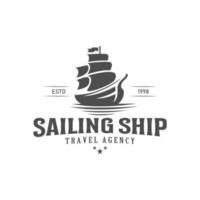 Sailing ship vintage illustration on logo badge vector