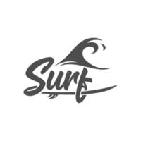 Vector illustration. Vintage handwritten emblem of Surf club with surfboard and waves