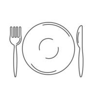 conjunto de iconos de plato, tenedor y cuchillo. línea de cubiertos para el negocio de restaurantes aislado sobre fondo blanco. ilustración vectorial vector