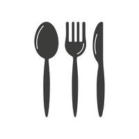 Spoon, fork and knife icon set. Silhouettes of cutlery for the restaurant business isolated on white background. Vector illustration