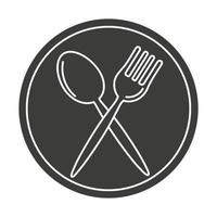 Spoon, fork and plate icon set. Silhouettes of cutlery for the restaurant business isolated on white background. Vector illustration