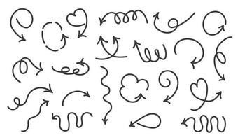 Hand drawn arrows filigree icon set. Doodle vector illustration