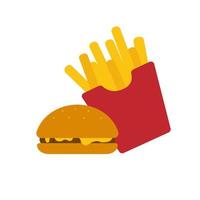 Fast food icon. French fries and hamburger. White isolate background. Vector illustration