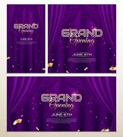 colección de banners de gran inauguración de lujo elegante con escenario de cortina púrpura realista